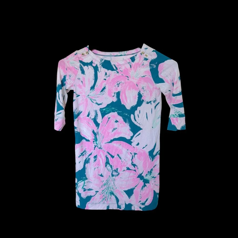 Lilly Pulitzer Girls Sophie Dress Pans Garden Pink Teal Floral Size Large 8-10‎